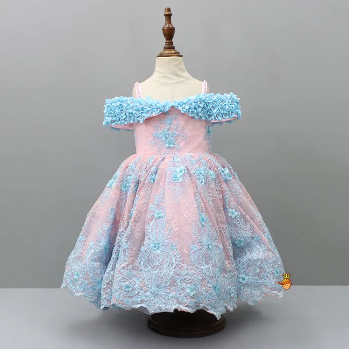 Clearance Off Shoulder Fabric Flowers Adorned Dual Tone Wings Gown With Detachable Trail And Matching Hair Clip Dresses & Sets | Gowns