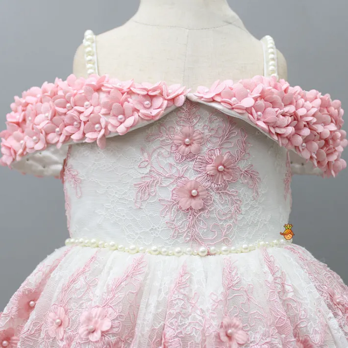 Outlet Off Shoulder Fabric Flowers Adorned Wings Gown With Detachable Trail And Matching Hair Clip Dresses & Sets | Gowns