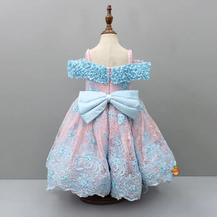 Clearance Off Shoulder Fabric Flowers Adorned Dual Tone Wings Gown With Detachable Trail And Matching Hair Clip Dresses & Sets | Gowns