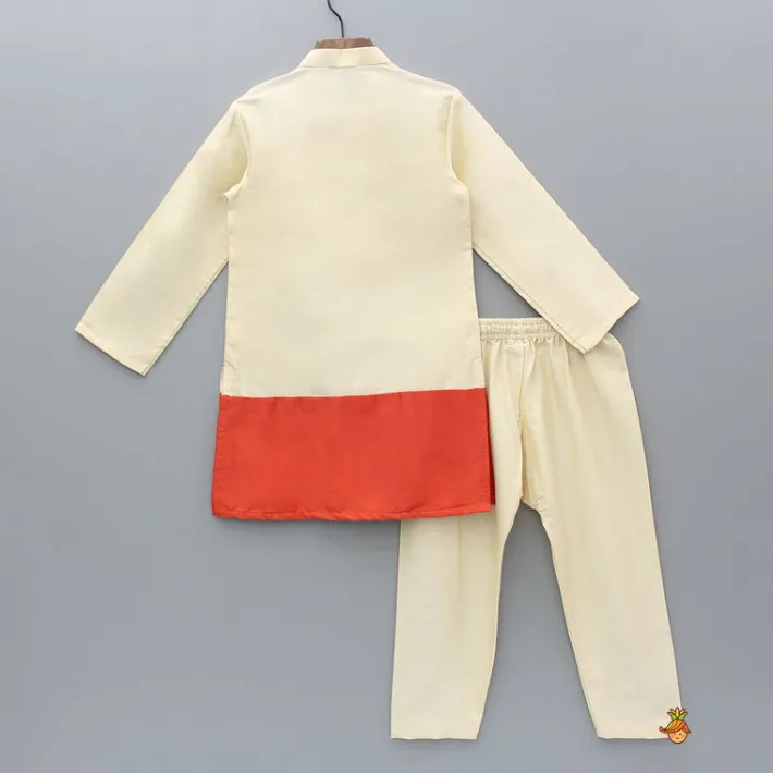 Clearance Off White And Orange Dual Tone Kurta With Pyjama BOY Indian Ethnic Wear | Ethnic Sets