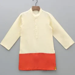 Clearance Off White And Orange Dual Tone Kurta With Pyjama BOY Indian Ethnic Wear | Ethnic Sets