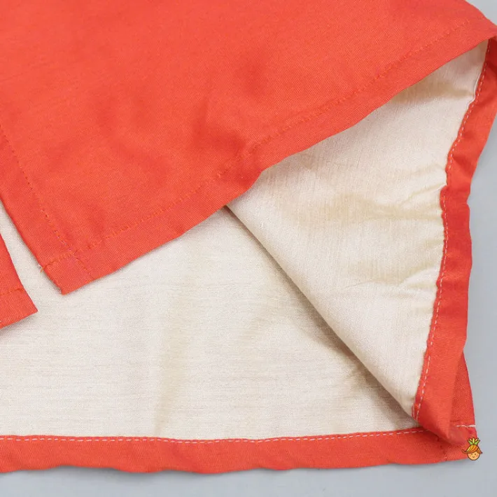 Clearance Off White And Orange Dual Tone Kurta With Pyjama BOY Indian Ethnic Wear | Ethnic Sets