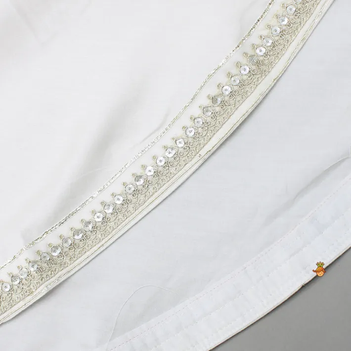 Hot Off White Angarkha Style Lace Detailed Anarkali With Dupatta Twinning Sets | Ethnic Wear