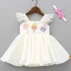 Fashion Off White Candies Embroidered Dress With Contrasting Pink Head Band Dresses & Sets | Dresses