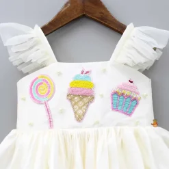 Fashion Off White Candies Embroidered Dress With Contrasting Pink Head Band Dresses & Sets | Dresses