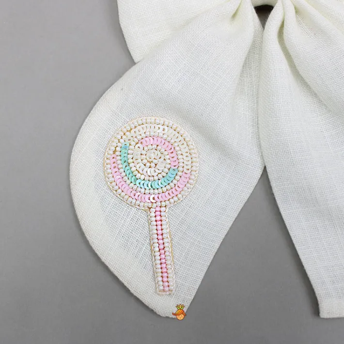 New Off White Candy Embroidered Bowie Hair Clip Hair Accessories | Hair Clips