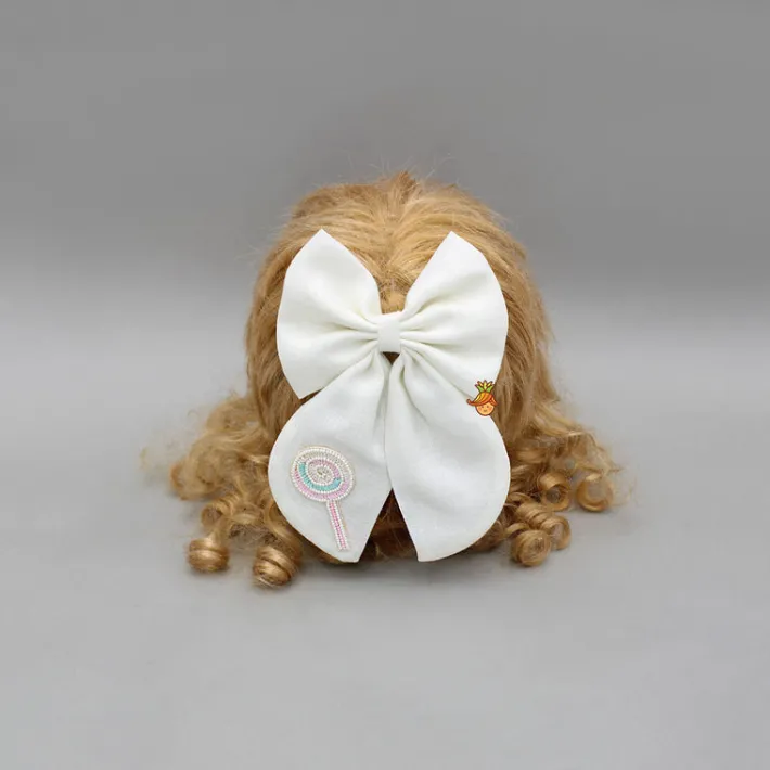 New Off White Candy Embroidered Bowie Hair Clip Hair Accessories | Hair Clips