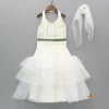 Online Off White Embellished Halter Neck Top With Layered Lehenga And Dupatta Ethnic Wear | Lehengas & Ghagras