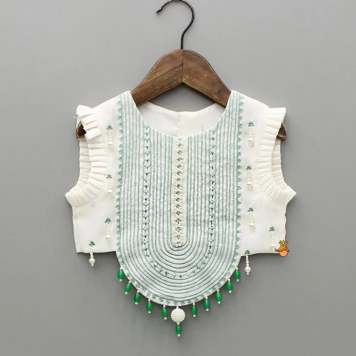Discount Off White Embroidered And Embellished Top With Lehenga And Dupatta Twinning Sets | Ethnic Wear