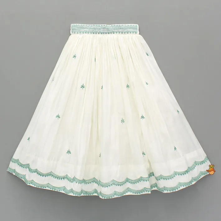 Discount Off White Embroidered And Embellished Top With Lehenga And Dupatta Twinning Sets | Ethnic Wear