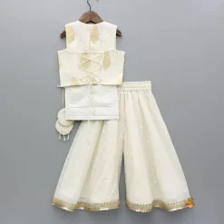 Discount Off White Embroidered Embellished Top And Palazzo Ethnic Wear | Palazzos & Shararas