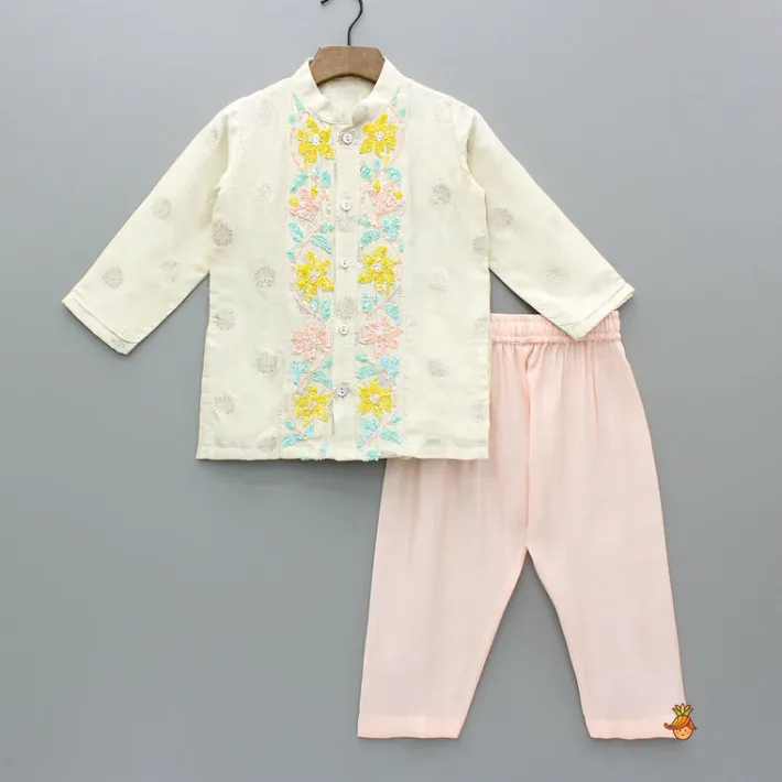Best Off White Embroidered Kurta And Pyjama BOY Indian Ethnic Wear | Ethnic Sets