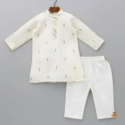 Outlet Off White Embroidered Kurta With Pyjama BOY Indian Ethnic Wear | Ethnic Sets