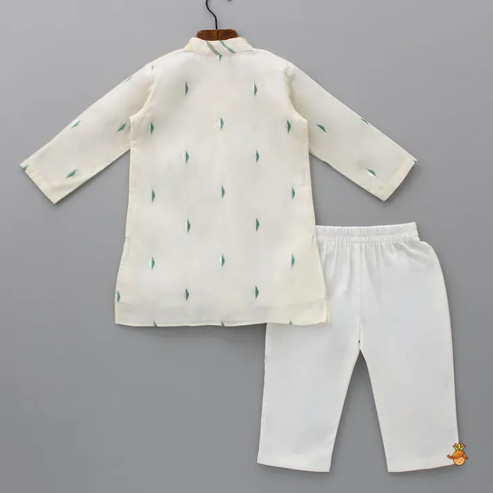 Outlet Off White Embroidered Kurta With Pyjama BOY Indian Ethnic Wear | Ethnic Sets