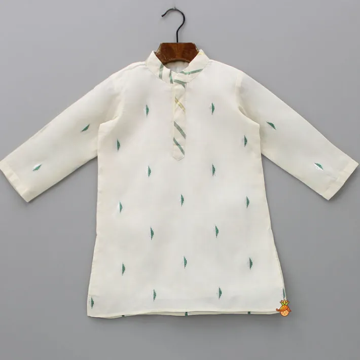 Outlet Off White Embroidered Kurta With Pyjama BOY Indian Ethnic Wear | Ethnic Sets