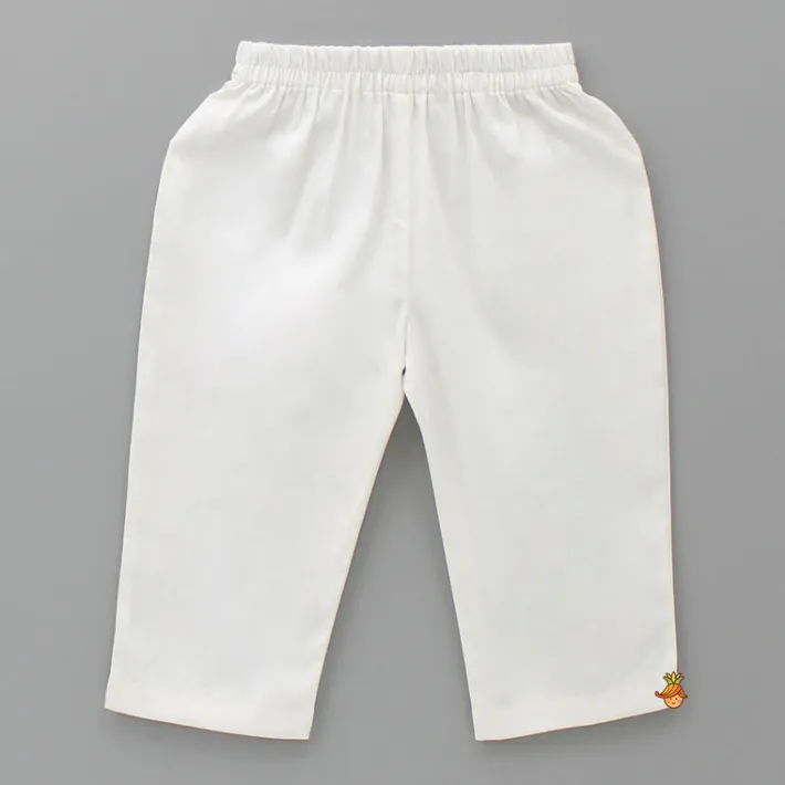 Outlet Off White Embroidered Kurta With Pyjama BOY Indian Ethnic Wear | Ethnic Sets