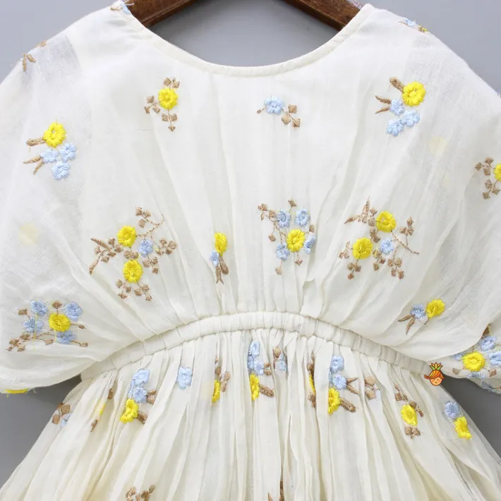 Best Off White Embroidered Ruffled Hem Dress Dresses & Sets | Dresses