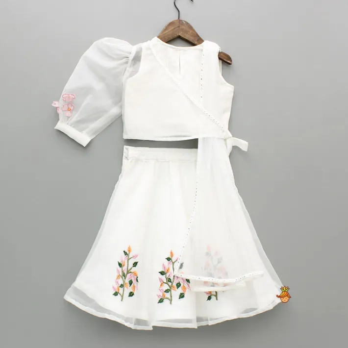 Outlet Off White Embroidered Top With Attached Dupatta And Half Jacket With Lehenga Ethnic Wear | Lehengas & Ghagras