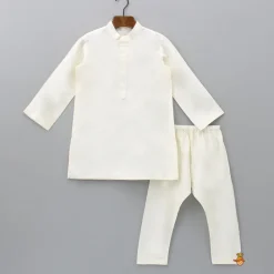 New Off White Ethnic Kurta With Lilac Floral Embroidered Asymmetric Jacket And Pyjama BOY Indian Ethnic Wear | Ethnic Sets