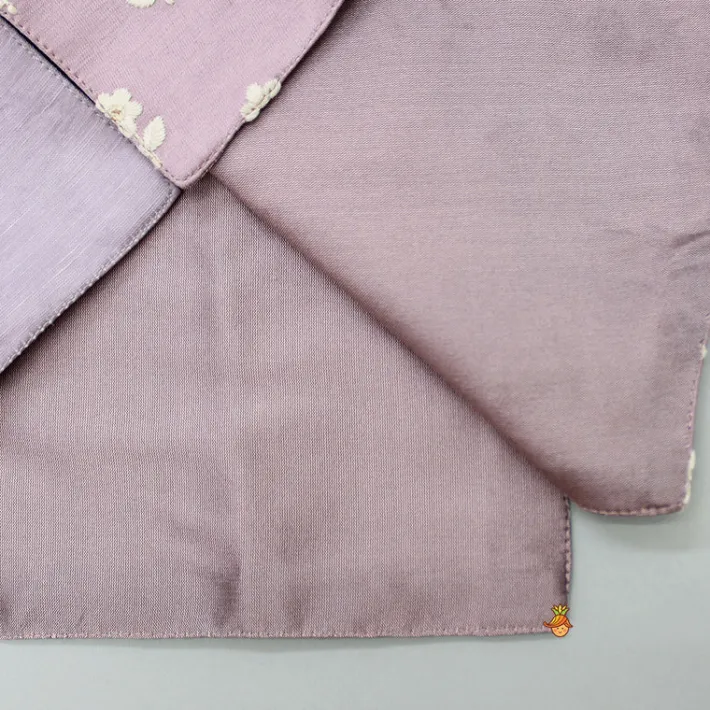 New Off White Ethnic Kurta With Lilac Floral Embroidered Asymmetric Jacket And Pyjama BOY Indian Ethnic Wear | Ethnic Sets