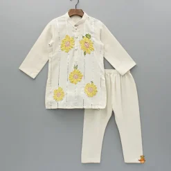 Best Off White Floral Printed Embroidered Kurta And Pyjama BOY Twinning Sets | Indian Ethnic Wear