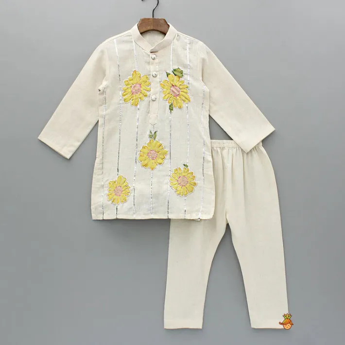 Best Off White Floral Printed Embroidered Kurta And Pyjama BOY Twinning Sets | Indian Ethnic Wear