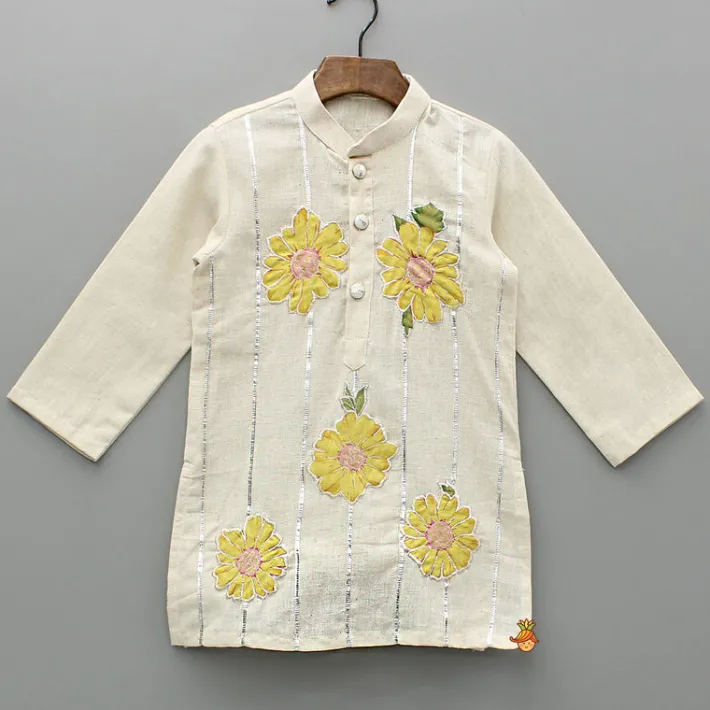 Best Off White Floral Printed Embroidered Kurta And Pyjama BOY Twinning Sets | Indian Ethnic Wear