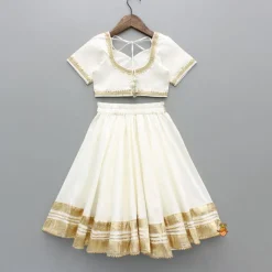 Online Off White Gota Lace Detailed Top And Lehenga With Dupatta Ethnic Wear | Lehengas & Ghagras
