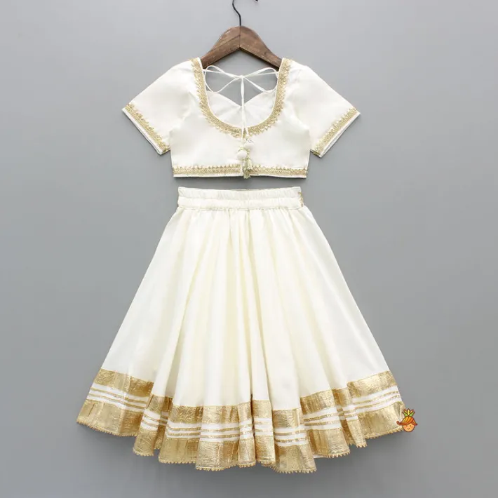 Online Off White Gota Lace Detailed Top And Lehenga With Dupatta Ethnic Wear | Lehengas & Ghagras