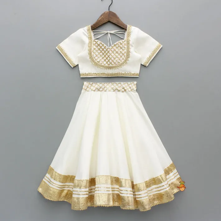 Online Off White Gota Lace Detailed Top And Lehenga With Dupatta Ethnic Wear | Lehengas & Ghagras