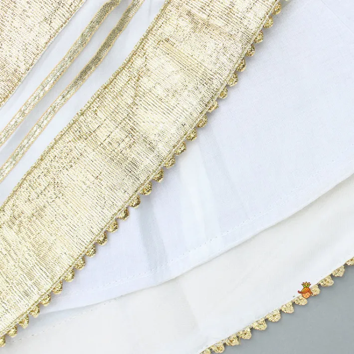 Online Off White Gota Lace Detailed Top And Lehenga With Dupatta Ethnic Wear | Lehengas & Ghagras