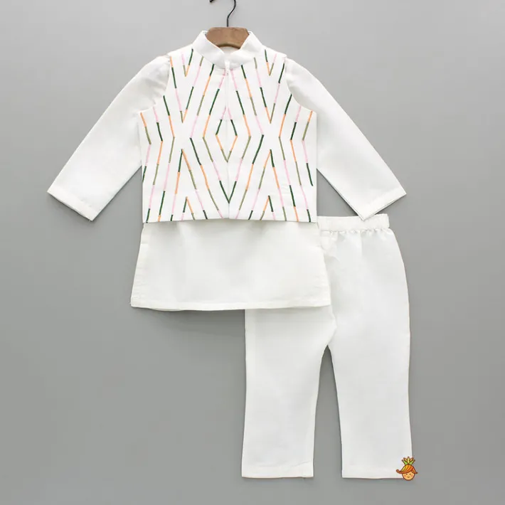 Fashion Off White Kurta With Embroidered Jacket And Pyjama BOY Indian Ethnic Wear | Ethnic Sets