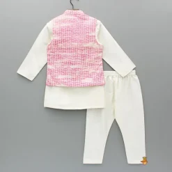 Clearance Off White Kurta With Embroidered Jacket And Pyjama BOY Indian Ethnic Wear | Ethnic Sets