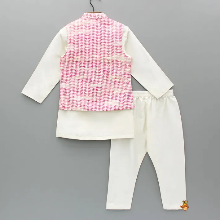 Clearance Off White Kurta With Embroidered Jacket And Pyjama BOY Indian Ethnic Wear | Ethnic Sets