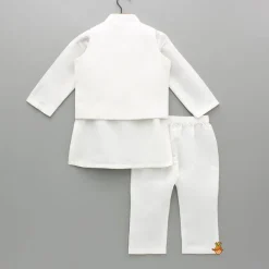 Fashion Off White Kurta With Embroidered Jacket And Pyjama BOY Indian Ethnic Wear | Ethnic Sets