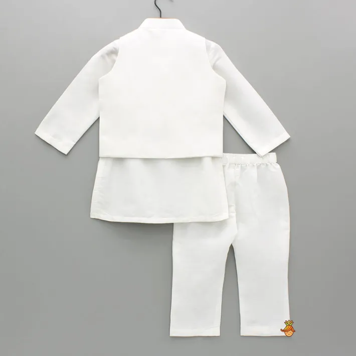 Fashion Off White Kurta With Embroidered Jacket And Pyjama BOY Indian Ethnic Wear | Ethnic Sets