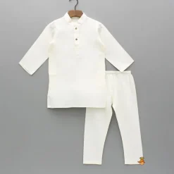 Sale Off White Kurta With Embroidered Jacket And Pyjama BOY Indian Ethnic Wear | Ethnic Sets