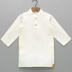 Sale Off White Kurta With Embroidered Jacket And Pyjama BOY Indian Ethnic Wear | Ethnic Sets