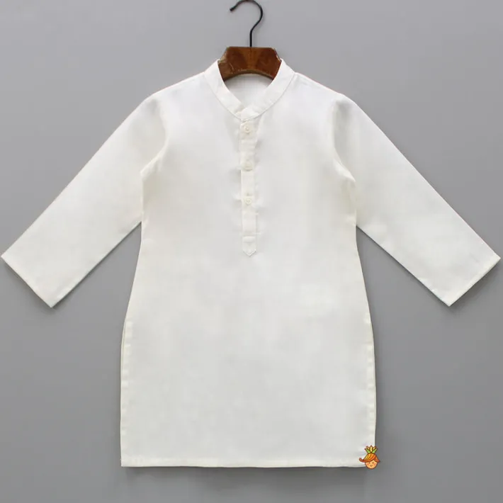 Discount Off White Kurta With Embroidered Pink Jacket And Pyjama BOY Twinning Sets | Indian Ethnic Wear