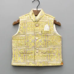 Sale Off White Kurta With Embroidered Jacket And Pyjama BOY Indian Ethnic Wear | Ethnic Sets