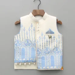 Hot Off White Kurta With Embroidered Stylish Jacket And Pyjama BOY Twinning Sets | Indian Ethnic Wear
