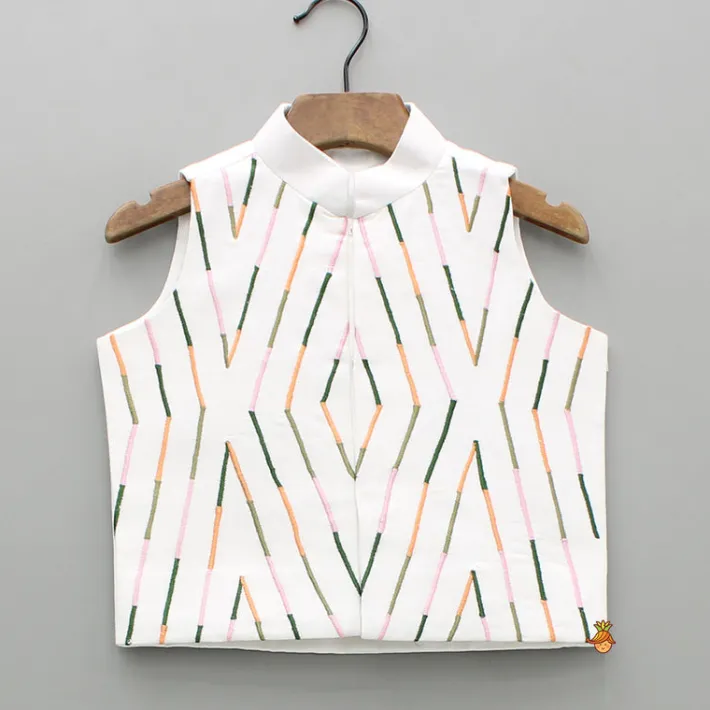 Fashion Off White Kurta With Embroidered Jacket And Pyjama BOY Indian Ethnic Wear | Ethnic Sets