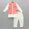 Discount Off White Kurta With Floral Printed Jacket And Pyjama BOY Indian Ethnic Wear | Ethnic Sets