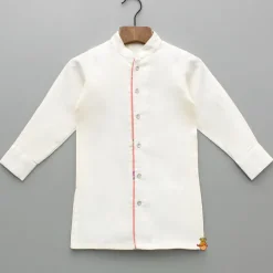 Discount Off White Kurta With Floral Printed Jacket And Pyjama BOY Indian Ethnic Wear | Ethnic Sets