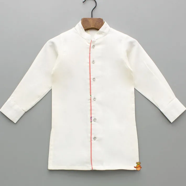 Discount Off White Kurta With Floral Printed Jacket And Pyjama BOY Indian Ethnic Wear | Ethnic Sets