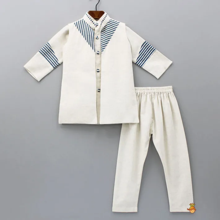 Online Off White Kurta With Front Open Jacket And Churidar BOY Indian Ethnic Wear | Ethnic Sets