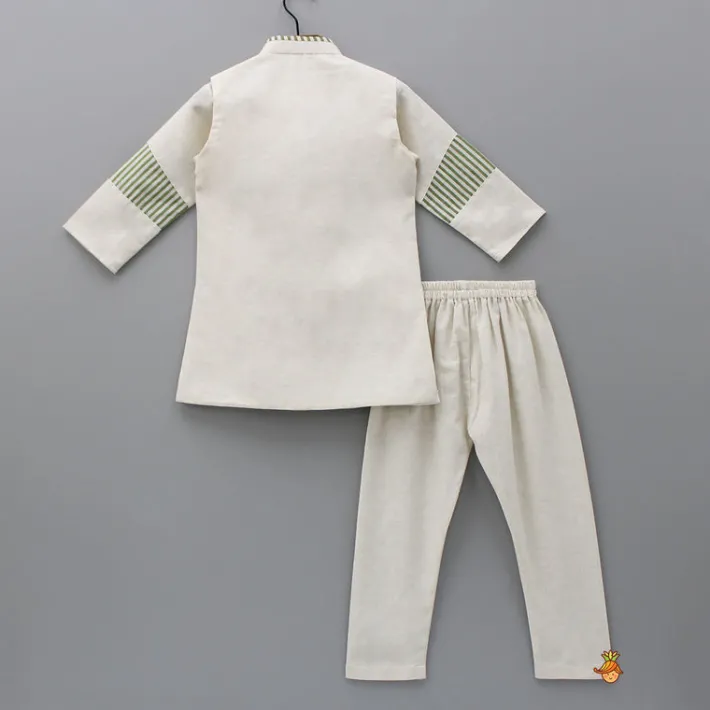 Online Off White Kurta With Front Open Jacket And Churidar BOY Indian Ethnic Wear | Ethnic Sets