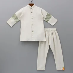 Online Off White Kurta With Front Open Jacket And Churidar BOY Indian Ethnic Wear | Ethnic Sets