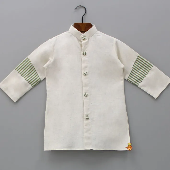 Online Off White Kurta With Front Open Jacket And Churidar BOY Indian Ethnic Wear | Ethnic Sets