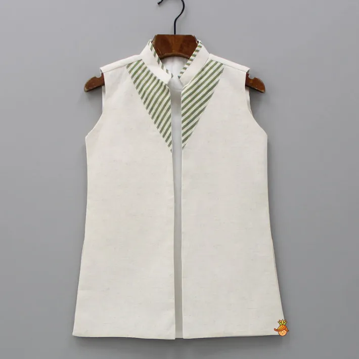 Online Off White Kurta With Front Open Jacket And Churidar BOY Indian Ethnic Wear | Ethnic Sets